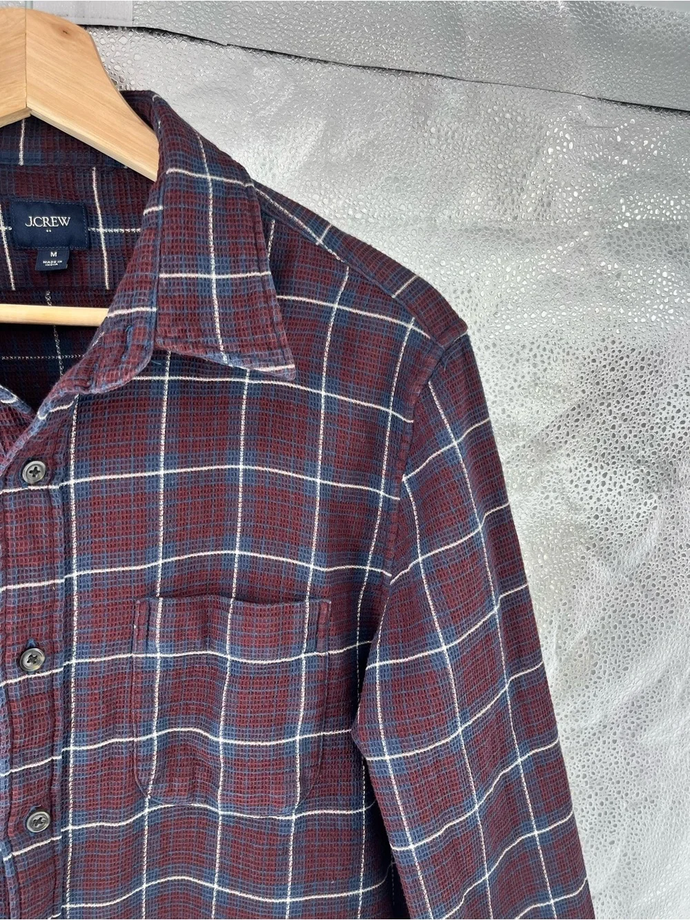 J.Crew Men's Waffle Knit Plaid Button Down Long Sleeve Shirt 100%Cotton Medium
